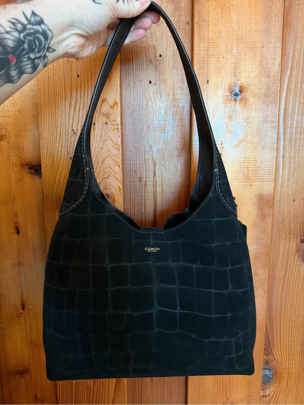 COACH Black Suede Croc-embossed Brooklyn 28